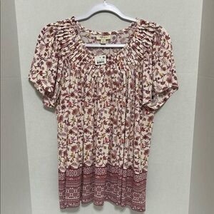 Style & Co. Cream Tunic with Burgundy Floral and Mustard Highlights